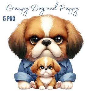 Imágenes prediseñadas de perro gruñón divertido, PNG transparentes de alta calidad, descarga instantánea, uso comercial - Impresiones de mascotas de dibujos animados, animales divertidos imprimibles