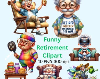 Quirky Retirement Clipart Set – Whimsical PNGs for Scrapbooking & Journaling