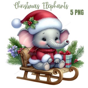 Niedliche Weihnachts Elefant Clipart, hochwertige PNGs, Erinnerungsbuch, Junk Journals, Sammelalben, digitale Planer, kommerzielle Nutzung, Sublimation