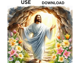 Jesus Christ Clipart Set – Easter Resurrection Watercolor, 10 High-Quality JPG Files, Printable Christian Clipart, Digital Download