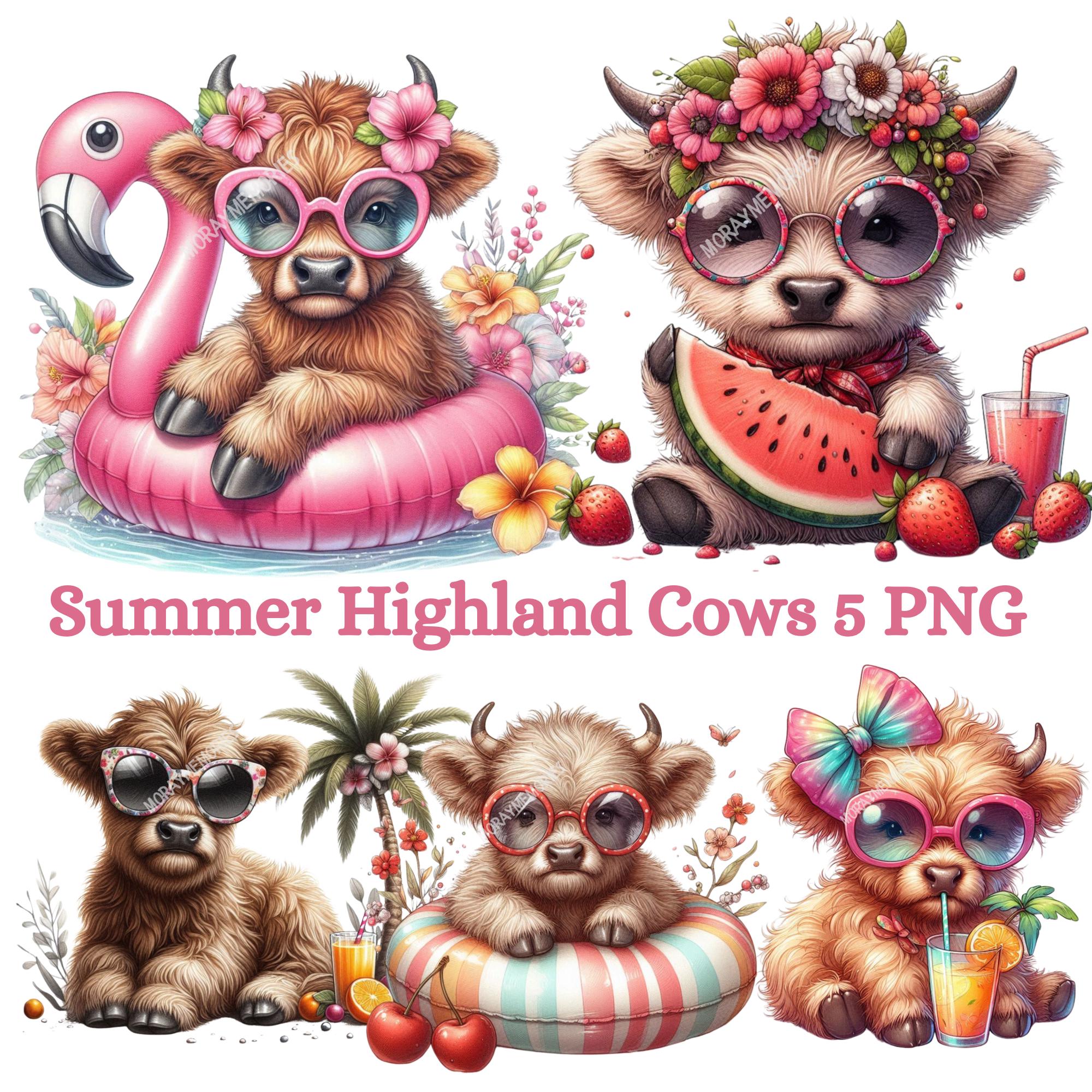 Baby Highland Cow Clipart Bundle, 5 PNG Set, Cute Watercolor Animal ...