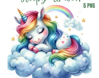 Baby Unicorn Watercolor Clipart – Cute Unicorn PNG, Rainbow Unicorn Clip Art, Digital Unicorn Graphics, Commercial Use