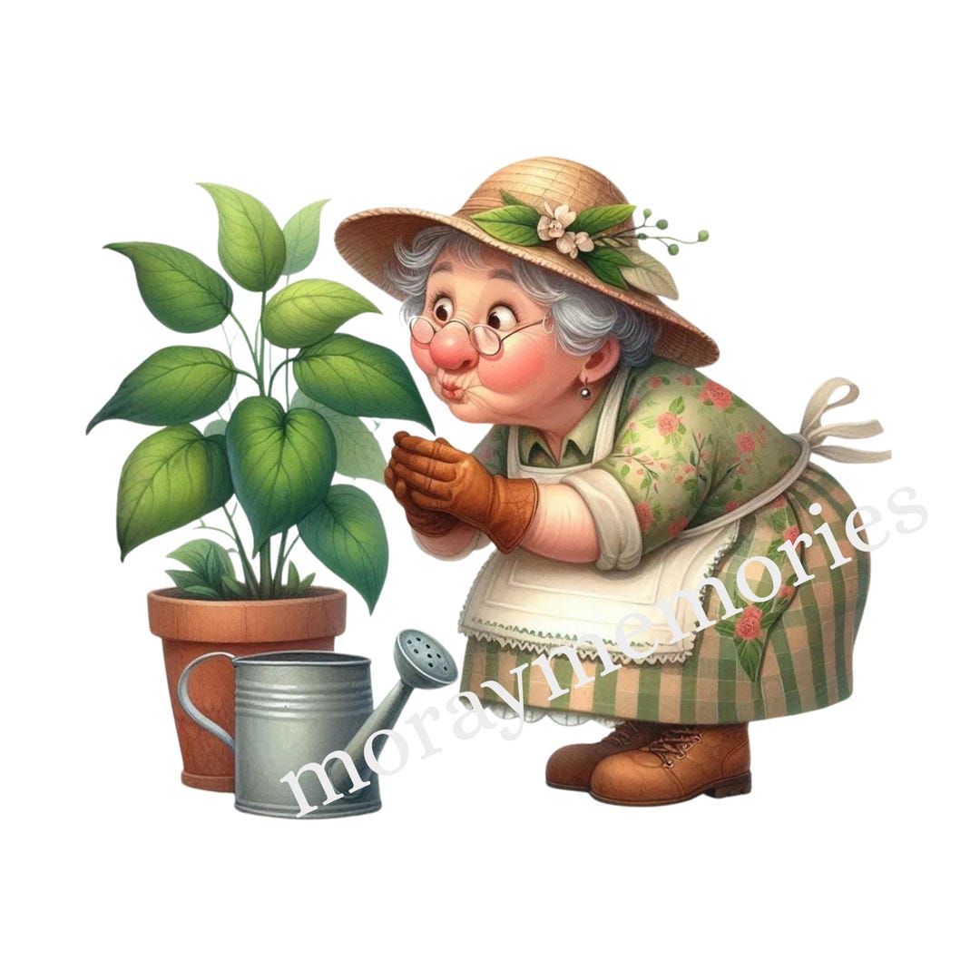 Funny Senior Lady Gardener PNG Bundle – 10 Whimsical Gardening Clipart ...