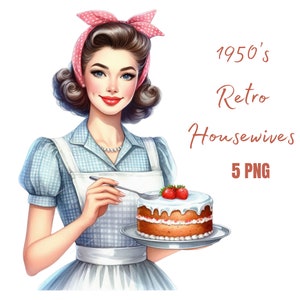 1950s Retro Housewife Clipart,High Quality PNGs, 1950s Retro Art, Digital Planner,Watercolor,Card Making,Journaling,Digital Download