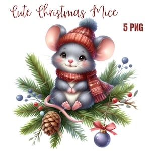 Clipart kerstmuizen, muis PNG, hoge kwaliteit png's, geheugenboek, ongewenste tijdschriften, plakboeken, digitale planners, commercieel gebruik, sublimatie