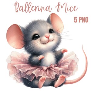 Clipart di topolini ballerini ad acquerello, Clipart di topolini in PNG, topolini da balletto in tutù, Topolino in PNG, Asilo nido in PNG, Uso commerciale