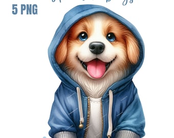 Hoodie Dog Clipart, Whimsical Dogs Clip art, Funny Dog, Quirky Dog Digital, Cute Dog Portraits, Commercial Use, Planner Clipart, Funny Dogs