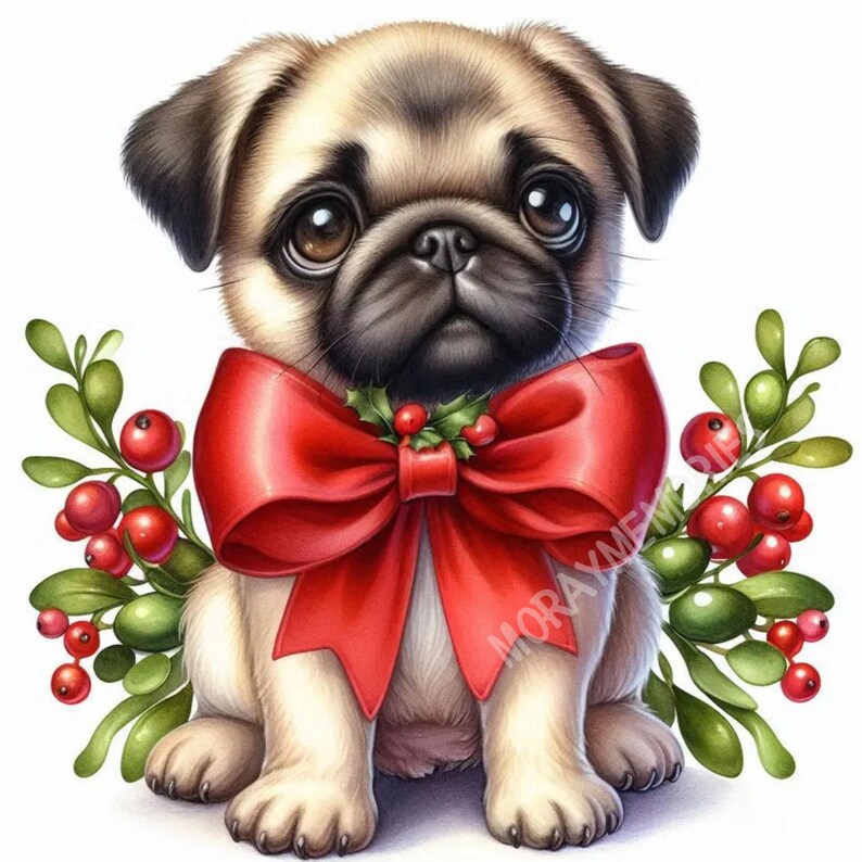 12 Days of Pugmas Clipart Bundle | Cute Christmas Pug 12 Jpgs | Funny ...
