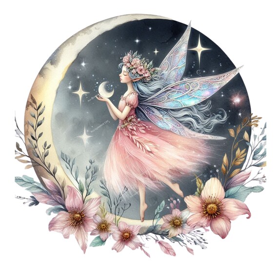 Moon Fairy PNG, Fantasy Graphics, Ethereal Clipart, Celestial