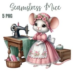 Näherin Maus Clipart Bundle, süße Maus Clipart, Maus Sublimation, Aquarell Maus Clipart, süße Mäuse, entzückende Maus Clipart Bundle