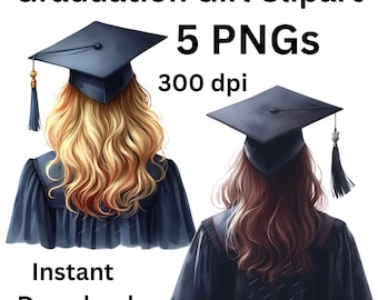Paquete de imágenes prediseñadas de graduación: niña graduada PNG, birrete de graduación, fiesta de graduación y ceremonia digital