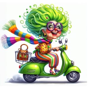 10 Crazy Granny in Her Scooter Clipart, Funny Grandma, Old Lady JPG, Driving Granny, Funny Old Lady, Sassy Granny, Quirky Grandma