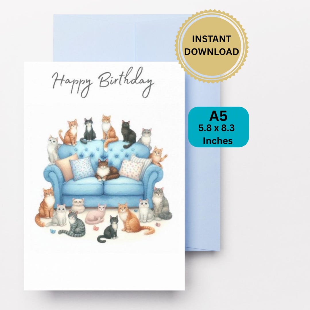 Funny Cat Birthday Card Printable – Instant Download Digital Greeting ...