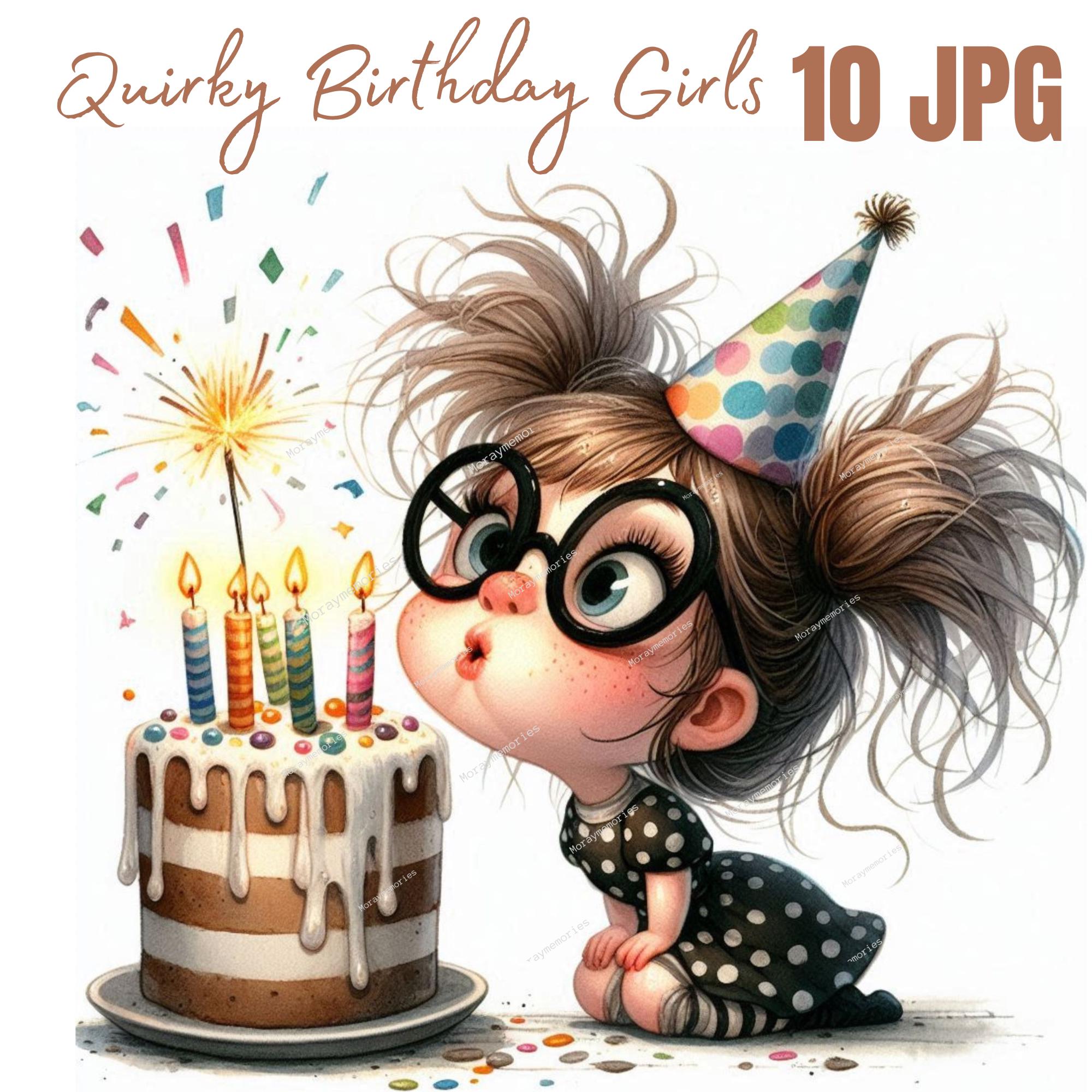 Quirky Girl Birthday Cake Clipart – 10 High-resolution Watercolor
