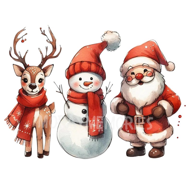 Santa and Reindeer Christmas Clipart Set – Festive Holiday Digital ...