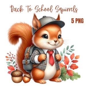 Niedliches Eichhörnchen Clipart, hochwertige PNGs, Kinderzimmer Kunst, digitaler Planer, Aquarell, Kartenherstellung, Journaling, digitaler Download