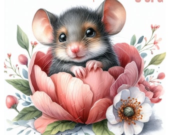 JPG, Floral Mouse Clipart bundle, Cute Mouse Clipart, Mouse Sublimation,Watercolor Mouse clipart,cute mice,Adorable Mouse Clipart Bundle