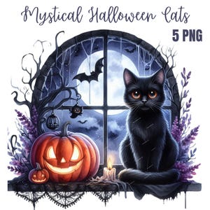 Mystical Halloween Black Cat Clipart PNG,Halloween Sublimation Digital Design Download, scary halloween png, spooky season png,Halloween png