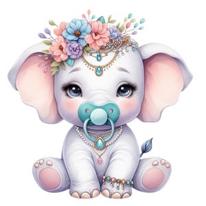 Cute Pastel Elephant Clipart, Pacifier Clipart, High Quality Pngs ...