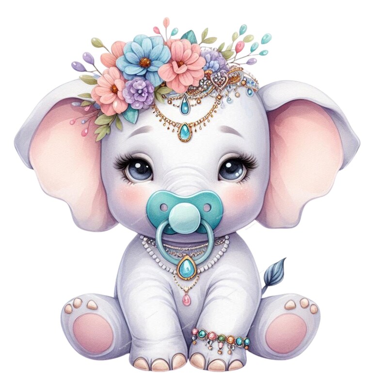 Cute Pastel Elephant Clipart, Pacifier Clipart, High Quality Pngs