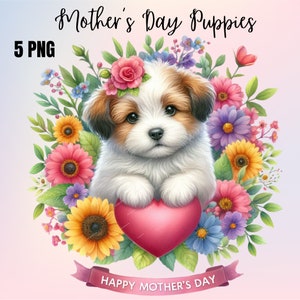 Niedliches Welpen-Herz-Kranz-Sublimationsdesign, liebe dich Mummy, 5 PNG, Muttertagskartendesign, Muttertag, sofortiger digitaler Download