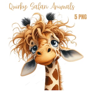 Imágenes prediseñadas de animales de safari peculiares, animales divertidos, PNG de alta calidad, planificador digital, acuarela, creación de tarjetas, diario, descarga digital