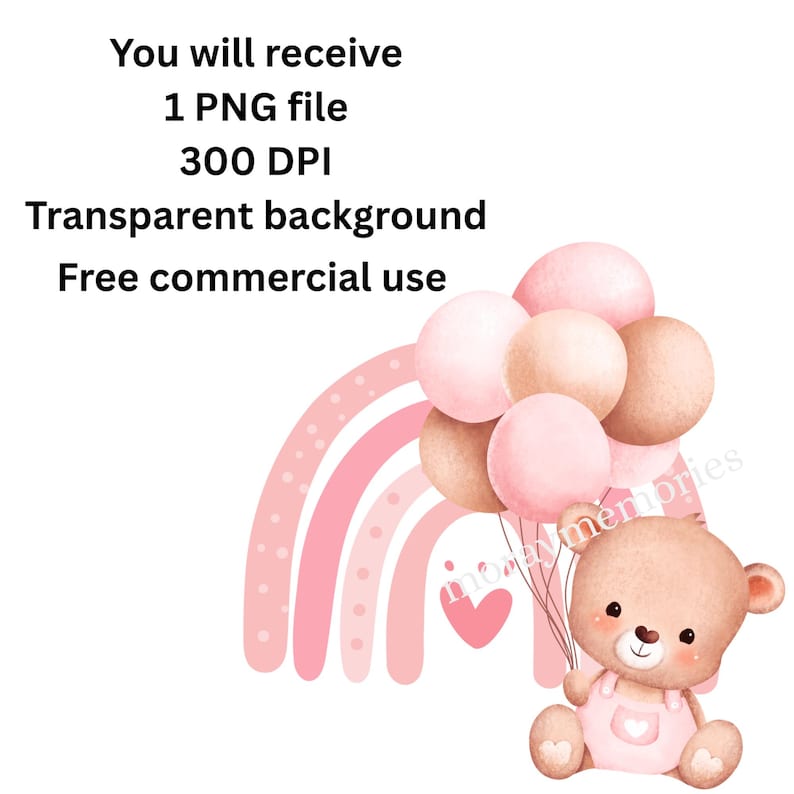 Teddy Bear Baby Shower Clipart Set | Pink Balloon Bear PNG | Cute Girl ...