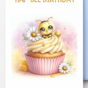 Bee Birthday Card, DIGITAL Download, Printable Happy Birthday Card, Hap Bee Birthday Card, Cute Bee card, Instant Download,  PDF Card