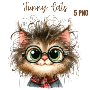 Imágenes prediseñadas de gatos divertidos, imágenes prediseñadas de acuarela, PNG de alta calidad, imágenes prediseñadas de gatos peculiares, descarga digital, manualidades de papel, diarios basura