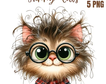 Rolig katt Clipart, akvarell clipart, högkvalitativa PNG-bilder, udda katter clipart, digital nedladdning, papperspyssel, skräpdagböcker