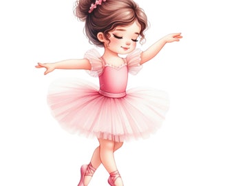 10 Ballerina Clipart PNG | Cute Ballet Dancer Princess Illustration | Printable Birthday Decor & Teacher Shirt Design | Cute Dancer Graphics