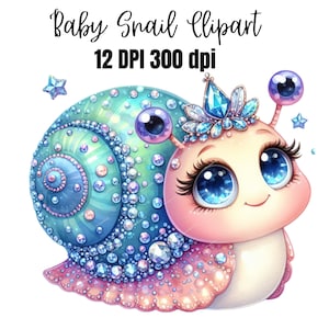 12 clipart di lumaca in formato PNG, illustrazione di una clip art di una lumaca ad acquerello, per asilo nido, scuola materna, maglietta per bambini, diario di scarto, regalo per gli amanti della creazione di biglietti