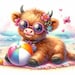 Watercolor Summer Highland Cows Collection Clipart, PNG Beach Clipart ...