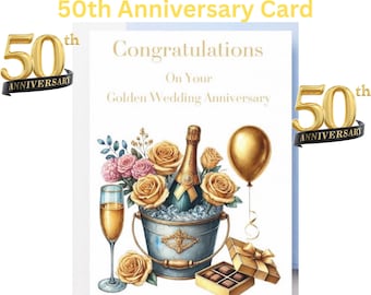 Printable 50th Wedding Anniversary Card | Golden Anniversary Printable | Digital Download, Instant Download, Printable Anniversary Card