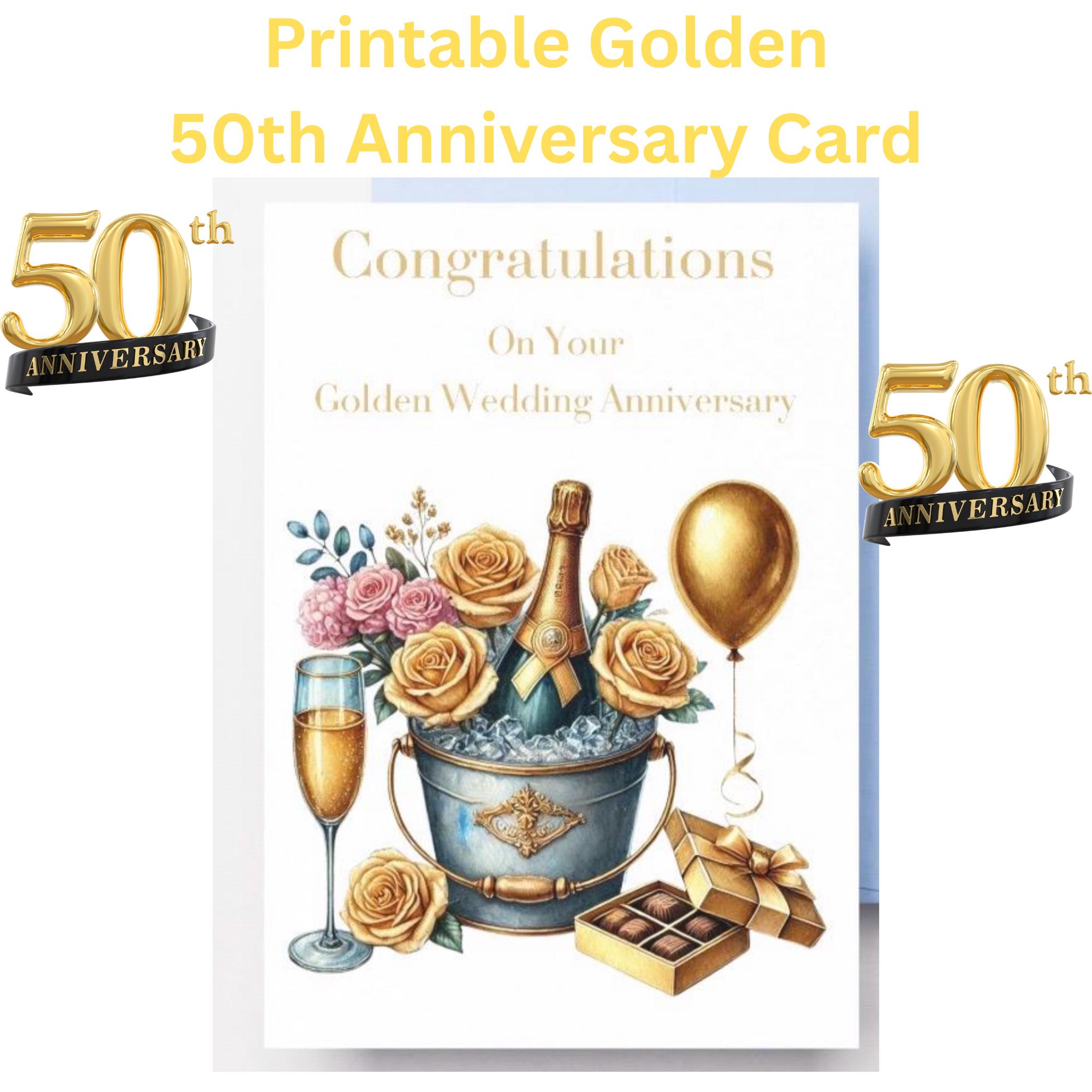 50th Wedding Anniversary Card IC&G Golden Wedding Anniversary Card - Married In 1975, 50 Years, Love Hearts & Champagne Design 25th Wedding Anniversary Card