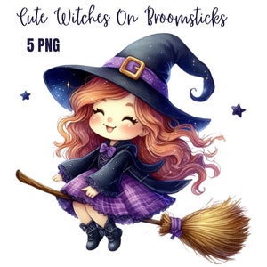 Cute Witches On Broomsticks PNG, Halloween Sublimation Digital Design Download,cute halloween png,spooky season png, Halloween png, fall png