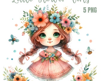 Flower Girls Clipart,Cute Girl Clipart, Children Clipart,Chibi Girl Clipart,Cute Kids Clipart,Little Girl PNG, Anime Girl Watercolor Clipart