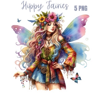 Hippy Fee PNG Bundle, Fee PNG, Fee Illustration PNG, Mixed Media, Digitales Papier Handwerk, Sublimation, Kommerzielle Nutzung