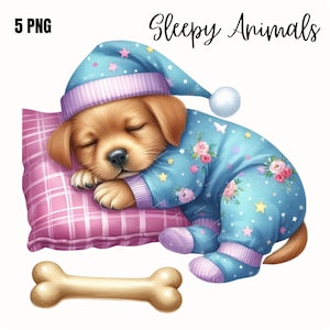 Watercolor Sleepy Animals Collection Clipart, PNG Baby Animals Clipart, Nursery Wall Art, Cute Animal PNG, Baby Shower, Commercial Use