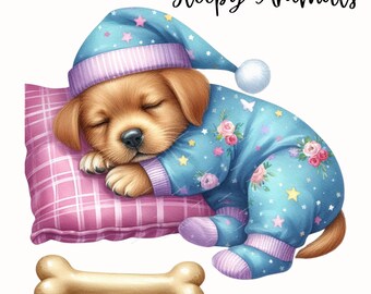 Colección de imágenes prediseñadas de animales dormidos en acuarela, imágenes prediseñadas de animales bebés en formato PNG, arte para la pared de la habitación del bebé, imágenes PNG de animales lindos, baby shower, uso comercial.