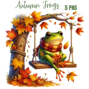 Aquarelles cliparts de grenouilles mignonnes, grenouille PNG, aquarelles animaux mignons, imprimables animaux de la chambre de bébé, automne grenouilles, bébés animaux mignons PNG