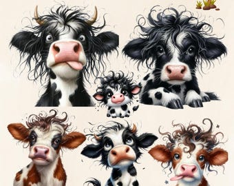 Funny Cow Clipart Bundle PNG — Cute & Comical Heifer Illustrations for Shirts, Cards, Crafts and DIY Projects