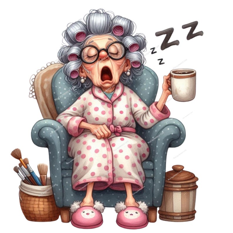 Cozy Coffee Lady Clipart | Funny Older Woman PNG | Cute Granny Coffee ...