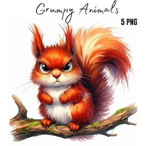 Funny Grumpy Animals Clipart, High Quality Transparent PNGs, Instant Download, Commercial Use - Cartoon Pet prints, Funny Animals printable