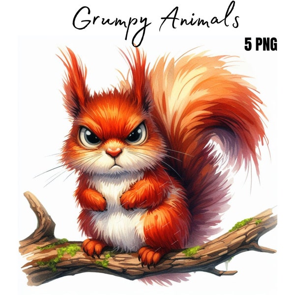 Funny Grumpy Animals Clipart, High Quality Transparent PNGs, Instant Download, Commercial Use - Cartoon Pet prints, Funny Animals printables