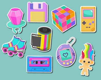 90s Sticker Pack | Retro Aesthetic Stickers | Vintage 1990s Throwback | 90s Nostalgia Stickers for Laptop, Scrapbook, Journal