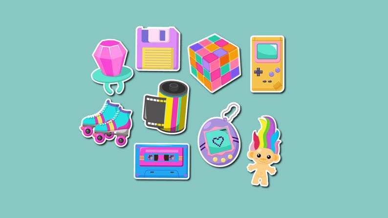 90s Sticker Pack | Retro Aesthetic Stickers | Vintage 1990s Throwback | 90s Nostalgia Stickers for Laptop, Scrapbook, Journal image 1