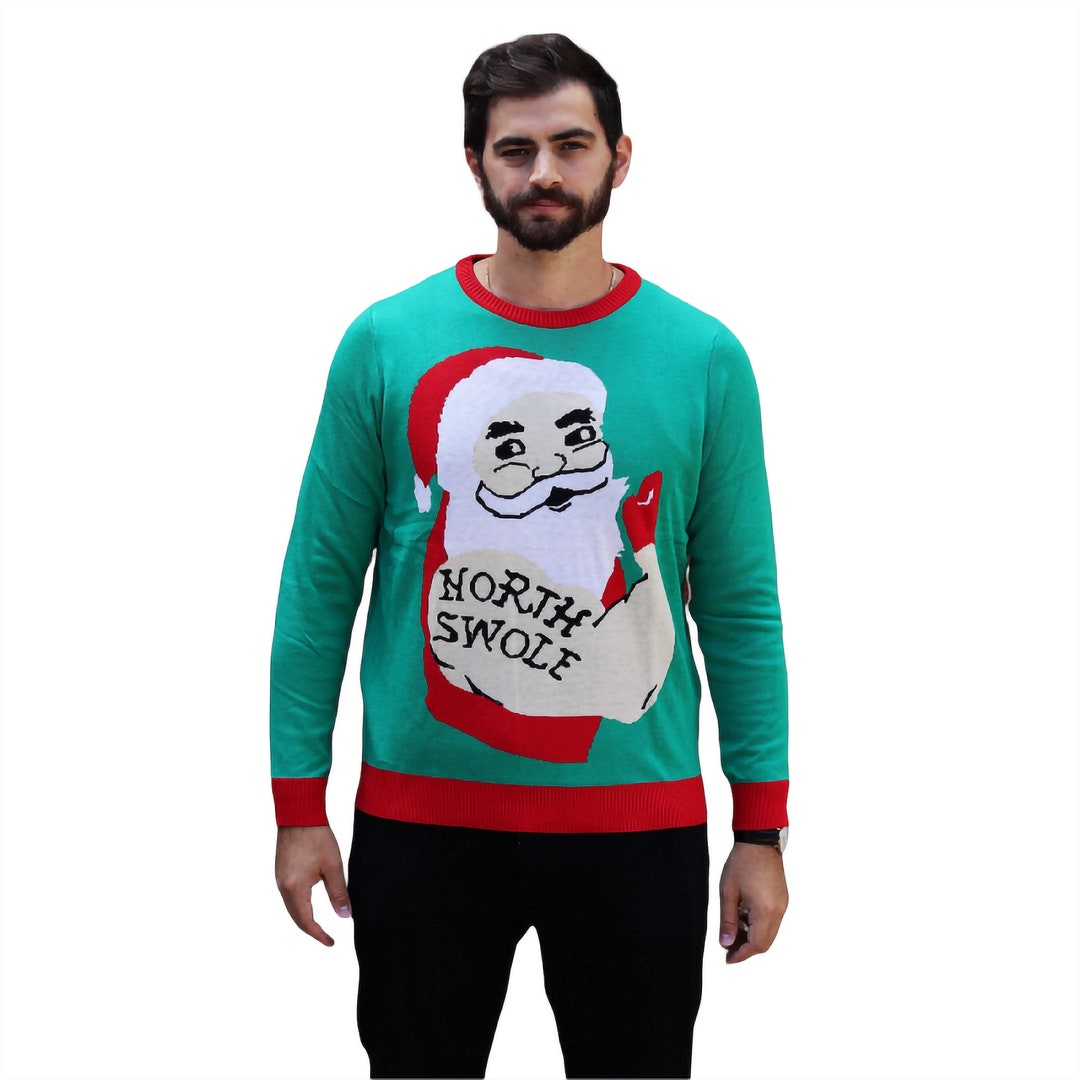 Bulky Santa North Swole Christmas Sweater Etsy