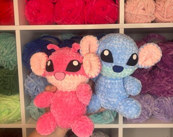 Handmade Blue and Pink Alien Plush: Whimsical Stuffed Toy
