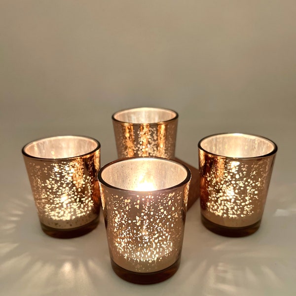 Rose Gold tea light holders for birthday party decorations Rose Gold glass votives for birthday celebration Birthday party table setting